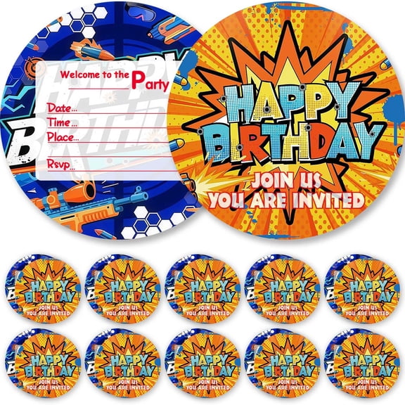 10pcs Invitations Dart Battle Shooting Gun Cards Invites Birthday Party Decorations