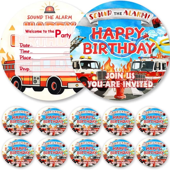 10pcs Invitations Fire Truck Sound The Alarm Fire Cards Invites Birthday Party Decorations