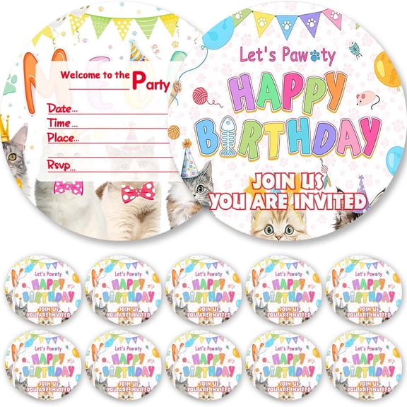 10pcs Invitations Funny Cat Kitten Cards Invites Birthday Party Decorations