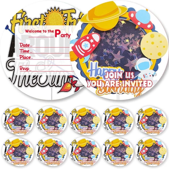 10pcs Invitations Outer Space 1st First One Cards Invites Birthday Party Decorations