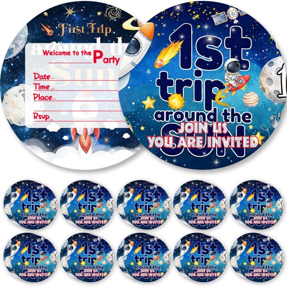 10pcs Invitations Space 1st Trip Around The Sun First Cards Invites Birthday Party Decorations
