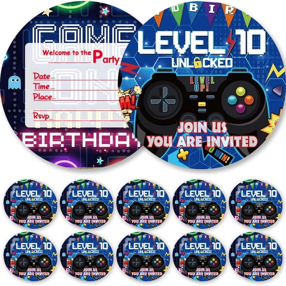 10pcs Invitations Video Game Level 10th Cards Invites Birthday Party Decorations