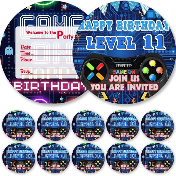 10pcs Invitations Video Game Level 11th Cards Invites Birthday Party Decorations