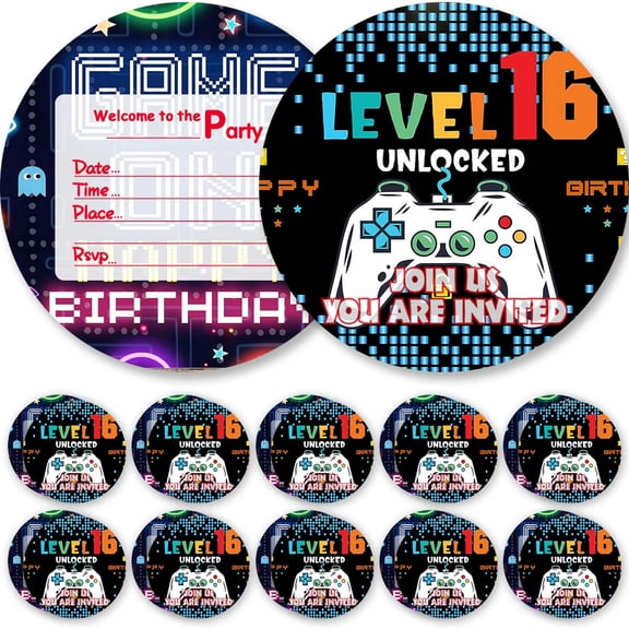 10pcs Invitations Video Game Level 16th Cards Invites Birthday Party Decorations
