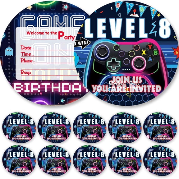 10pcs Invitations Video Game Level 8th Cards Invites Birthday Party Decorations