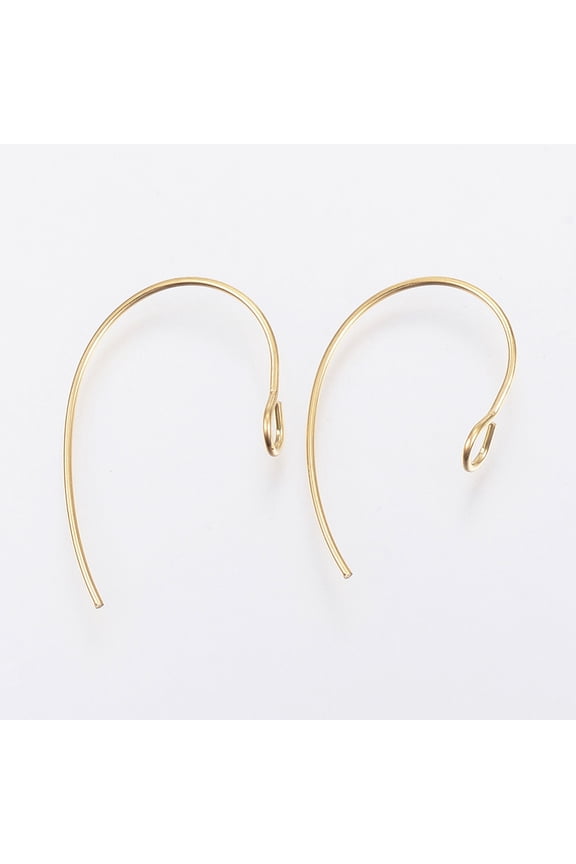10pcs Ion Plating(IP) 304 Stainless Steel Earring Hooks Ear Wire with Vertical Loop Golden 25x14x4mm Hole: 3mm Pin: 0.7mm