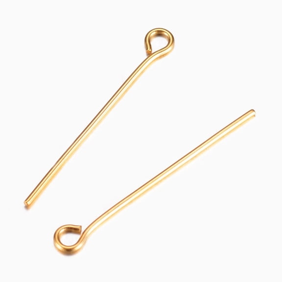 10pcs Ion Plating(IP) 304 Stainless Steel Eye Pin Golden 25x0.7mm Hole: 1.9x2mm