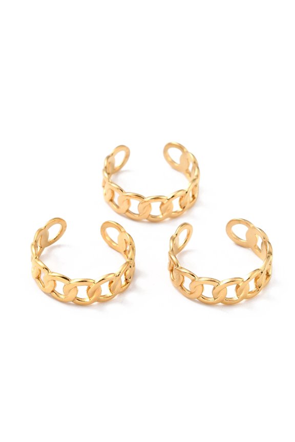 10pcs Ion Plating(IP) 304 Stainless Steel Finger Rings Cuff Rings Long-Lasting Curb Chain Shape Golden Size 7 1/4(17.5mm) 6.5~7mm