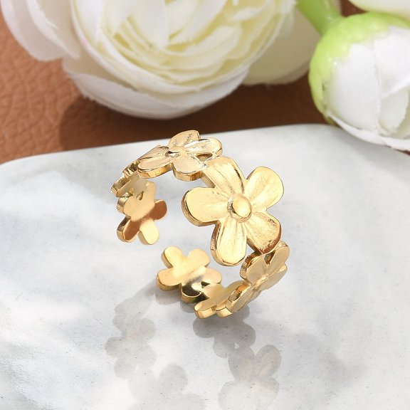 10pcs Ion Plating(IP) 304 Stainless Steel Finger Rings Cuff Rings Long-Lasting Plated Sunflower Golden Size 7 1/4(17.5mm) 7~12mm