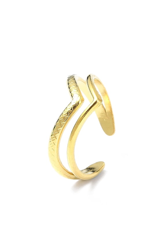 10pcs Ion Plating(IP) 304 Stainless Steel Heart Open Cuff Ring Double Lines Finger Ring golden Size 8 1/2(18.5mm)