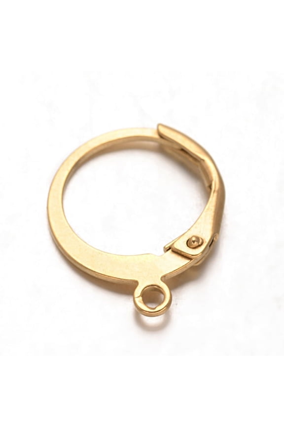 10pcs Ion Plating(IP) 304 Stainless Steel Leverback Earring Findings with Loop Golden 14.5x12x0.6mm Pin: 0.7mm Hole: 1mm