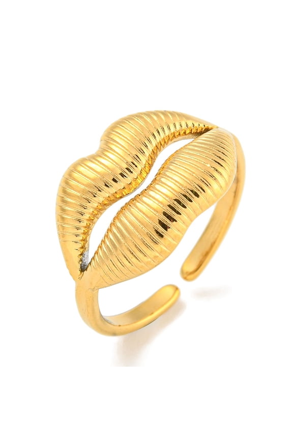 10pcs Ion Plating(IP) 304 Stainless Steel Lip Open Cuff Ring for Women Real 18K Gold Plated Adjustable