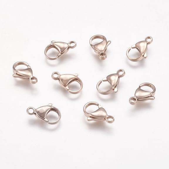 10pcs Ion Plating(IP) 304 Stainless Steel Lobster Claw Clasps Parrot Trigger Clasps Rose Gold 15x9x4mm for making