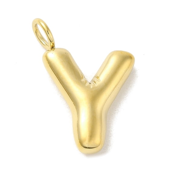 10pcs Ion Plating(IP) 304 Stainless Steel Pendants Real 14K golden Plated Balloon Letter Charms Puff Initial Charms Letter Y 24x15x5mm Hole: 4mm