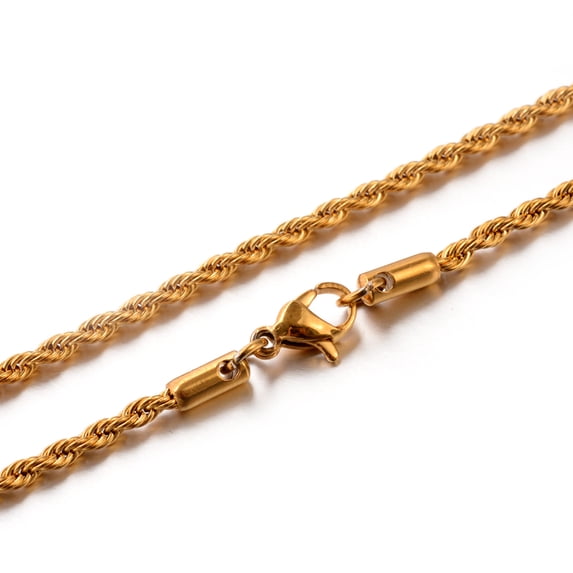 10pcs Ion Plating(IP) 304 Stainless Steel Rope Chain Necklaces Golden 19.7 inch(50cm) 2.2mm