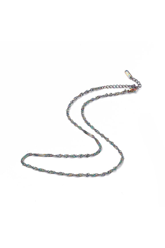 10pcs Ion Plating(IP) 304 Stainless Steel Singapore Chain Necklace for Men Women Rainbow color 15.94 inch(40.5cm)