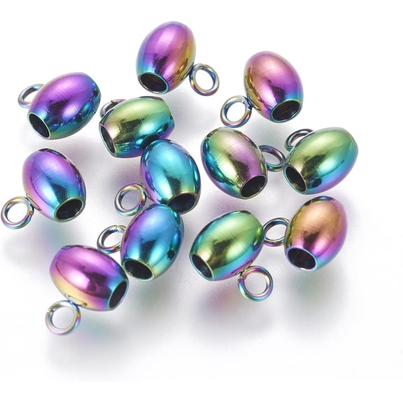 10pcs Ion Plating(IP) 304 Stainless Steel Tube Bails Loop Bails Oval Rainbow Color 8x6x5mm Hole: 1.8mm Inner Diameter: 2.4mm