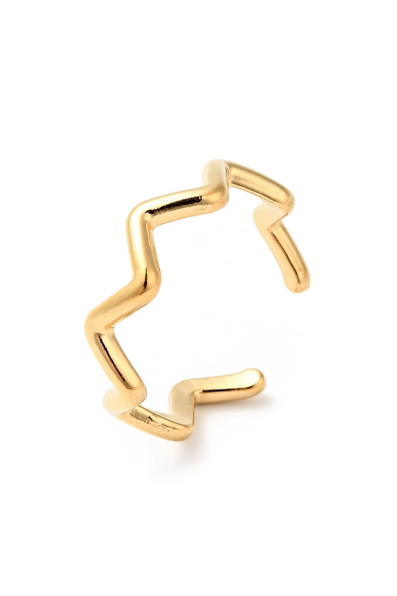 10pcs Ion Plating(IP) 304 Stainless Steel Wave Open Cuff Ring for Women Golden US Size 7 3/4(17.9mm)