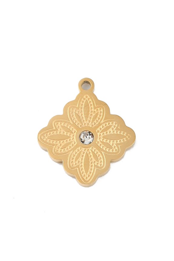 10pcs Ion Plating(IP) 304 Stainless Steel with Rhinestone Rhombus Golden 14x16x2mm Hole: 1.2mm