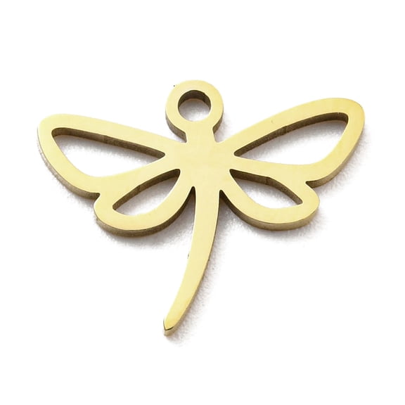 10pcs Ion Plating(IP) 316L Surgical Stainless Steel Pendants Nickel Free Laser Cut Dragonfly Charm golden 12x15x1mm Hole: 1.4mm