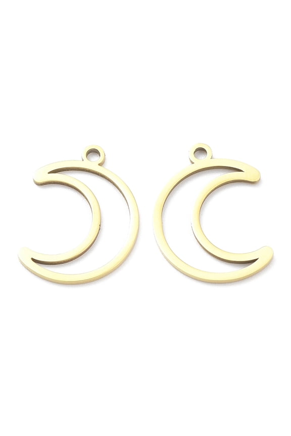 10pcs Ion Plating(IP) 316L Surgical Stainless Steel Pendants Nickel Free Laser Cut Moon Charm golden 17x13x1mm Hole: 1.4mm