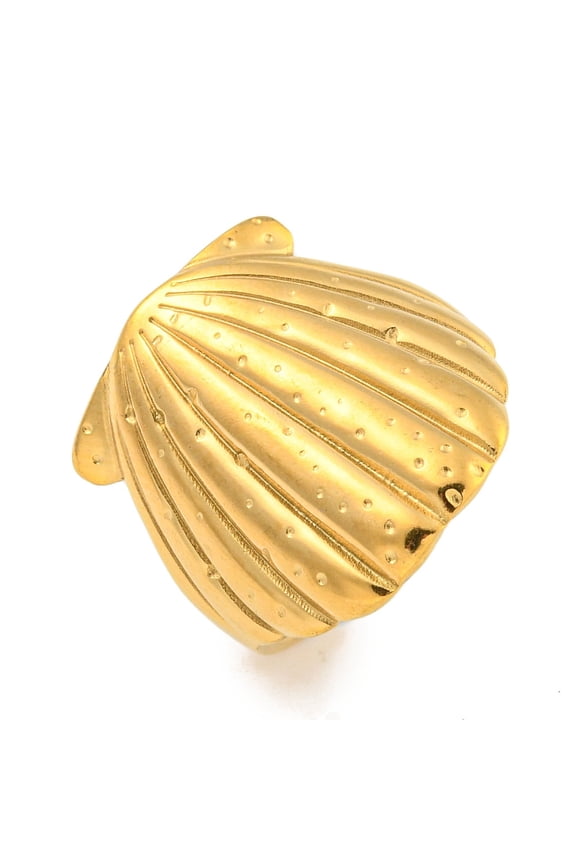 10pcs Ion Plating(IP) Shell Shape 304 Stainless Steel Open Cuff Finger Rings for Women golden Shell: 21x19mm
