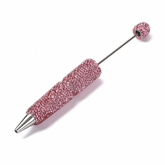 10pcs Iron Beadable Pen Ball-Point Pen with Polymer Clay Rhinestone for Personalized Pen with Jewelry Beads Light Rose 145x15mm