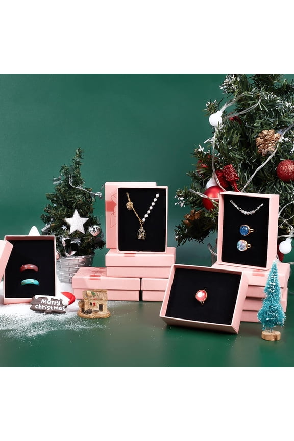 10pcs Jewelry Gift Box 6x2.7x1.2 Inch Pink Rectangle Cardboard Gift Boxes Small Necklace Earring Kraft Box with Sponge Liner Cushion for Christmas Necklace Bracelet Earring Ring Jewelry