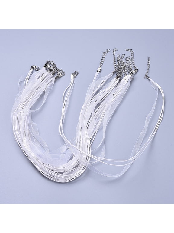 10pcs Jewelry Making Necklace Cord Organza Ribbon Waxed Cotton Cord Silver Color Plated Iron Clasp White 17 inch