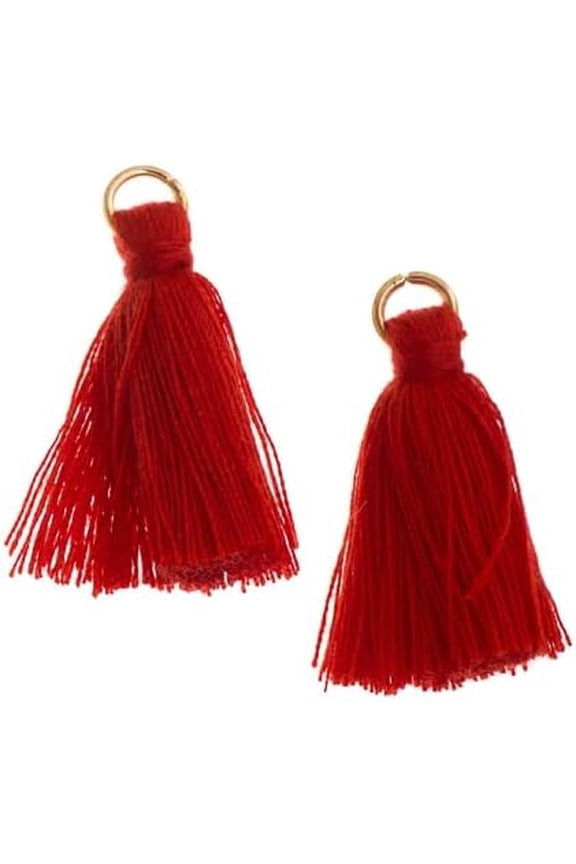 10pcs John Bead 1in Red Mini Small Craft Poly Cotton Tassels for DIY Crafts Making Earring Keychain Fringe Pendants Bookmark Bag Hanging Curtain Decoration