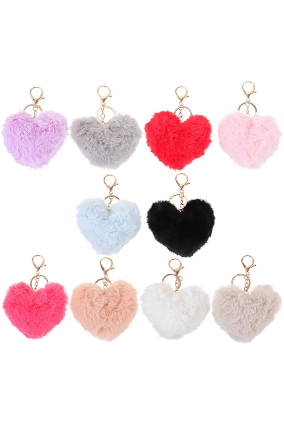 10pcs Keychain Aesthetic Bag Charm Heart Shape Puff Ball Keychain Decor Accessory