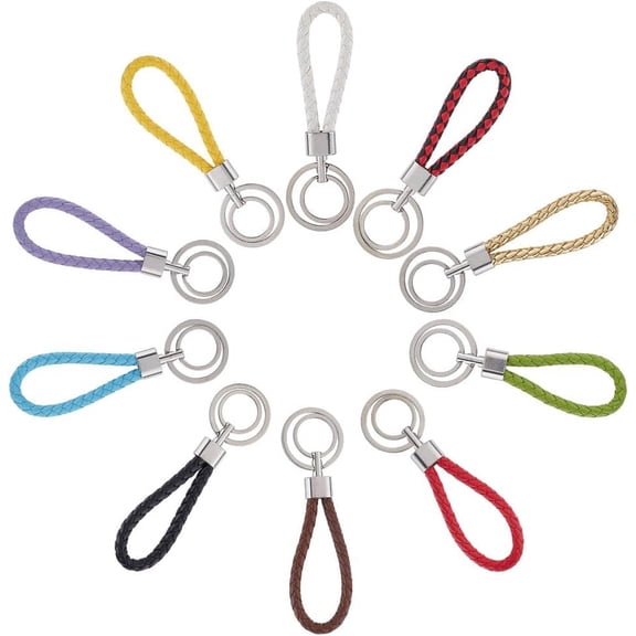 10pcs Keychain Woven Lanyard Keychain Mixed Color Pu Leather Purple White Weave Braid Keyrings with Double Rings for Men Adults Birthday Anniversary Hanging Decorations colorful DIY
