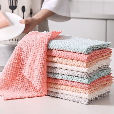 10pcs Kitchen Towel Set, Absorbent Degreasing Velvet Dishcloth, Rectangular Pineapple Grids Wipes, Multi-Purpose Cleaning Cloth for Household