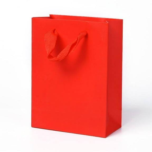 10pcs Kraft Paper Bags with Handles Gift Bags Shopping Bags Rectangle Red 16x12x5.9cm Paper