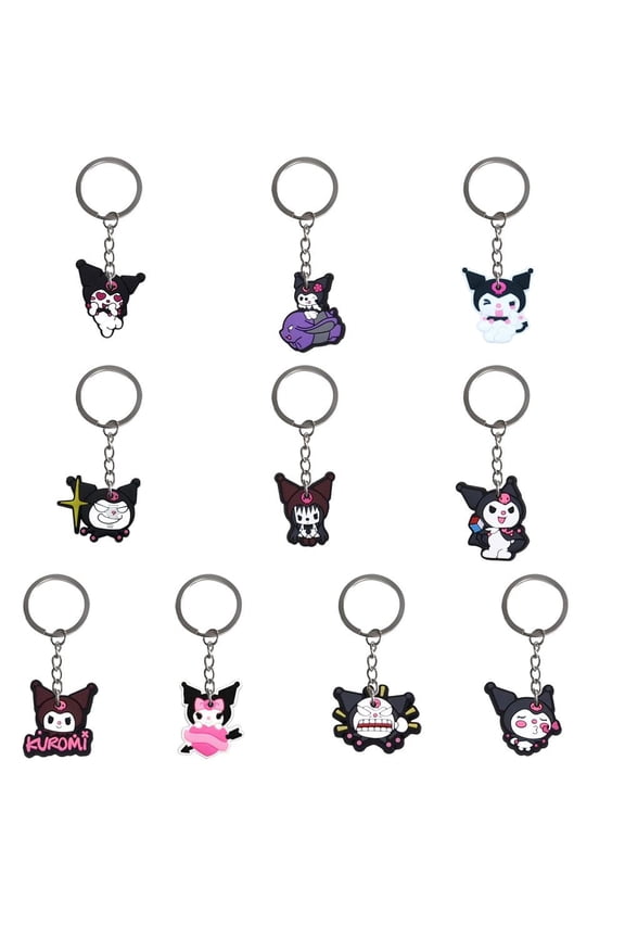 10pcs Kuromi Cartoon Keychain for Kids Party Favors, Mini Cute Keyring for Classroom Prizes, Birthday Christmas Party Favors Gift, Goodie Bag Stuffers Supplies