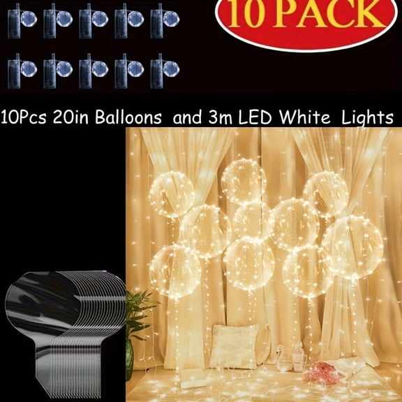 10pcs LED Glow Balloons - Transparent Sparkling Decor for Valentine’s, Weddings & Birthdays - Battery-Operated Party Lights - Durable Plastic
