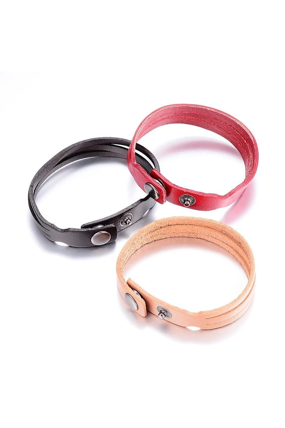 10pcs Leather Cord Snap Bracelets with Alloy Clasps Mixed Color 8-1/4 inch(213mm)x12mmDIY