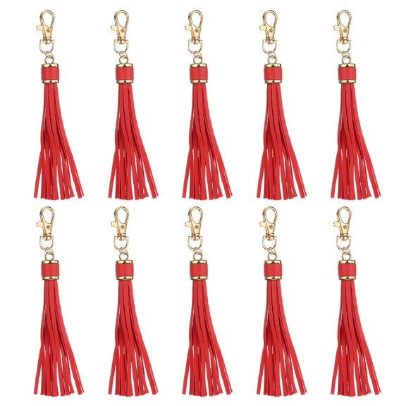 10pcs Leather Tassels, 6" Keychain Tassel with Lobster Swivel for Jewelry Making, Handbag, Phone Straps (Red)