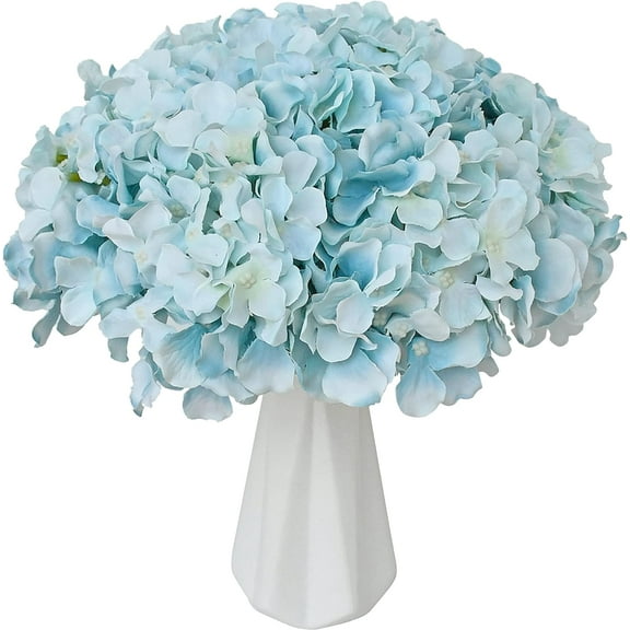 10pcs Light Blue Fake Flowers Hydrangea Heads Silk Flowers with Stems for Mother's Day Easter Home Kitchen Wedding Decorations (vase not Include)