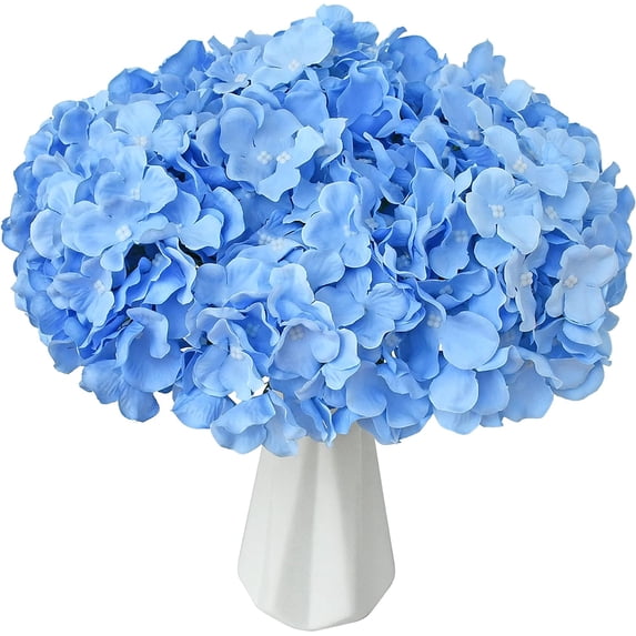 10pcs Light Blue Fake Flowers Hydrangea Heads Silk Flowers with Stems for Mother's Day Easter Home Kitchen Wedding Decorations (vase not Include)