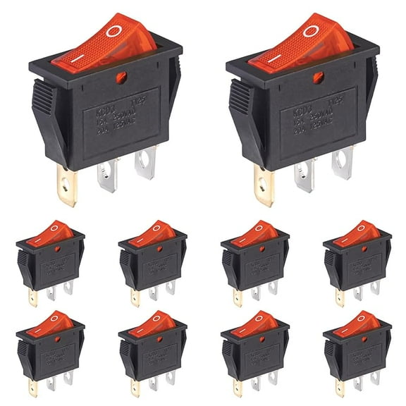 10pcs Lighted KCD3 Rocker Switch On Off 3 Pin 2 Position Yellow Light Boat Rocker Switches 20A 15A 125V 250V AC SPST Square llluminated Power Switch