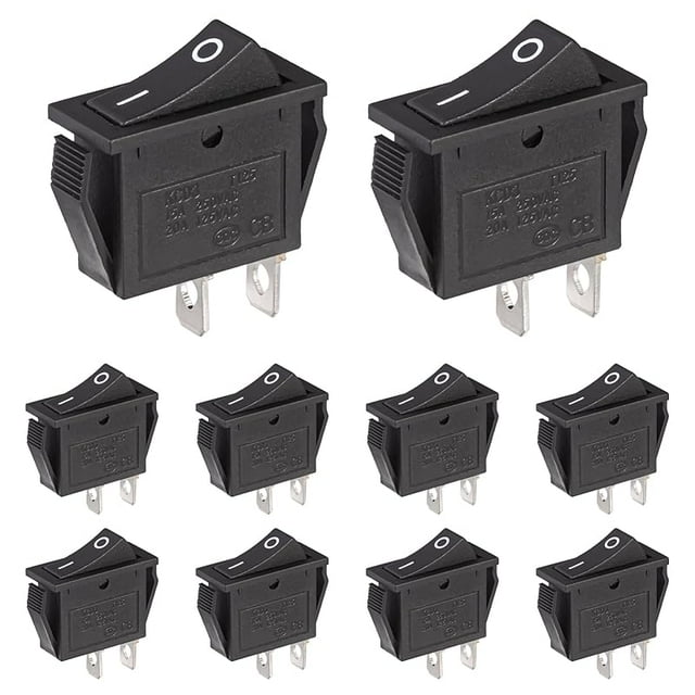 10pcs Lighted KCD3 Rocker Switch On Off 3 Pin 2 Position Yellow Light ...