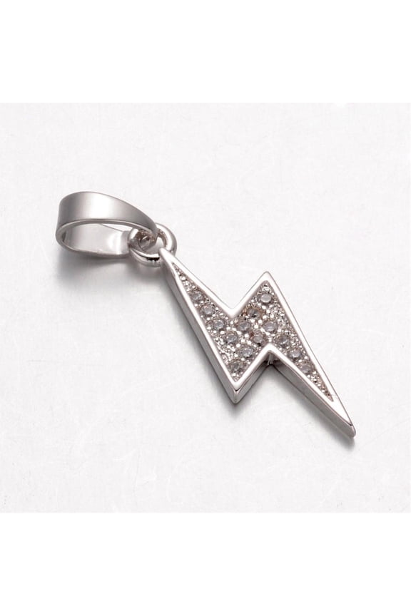 10pcs Lightning Bolt Brass Micro Pave Cubic Zirconia Pendants 21.5x8x1.5mm Hole: 4x3.5mm