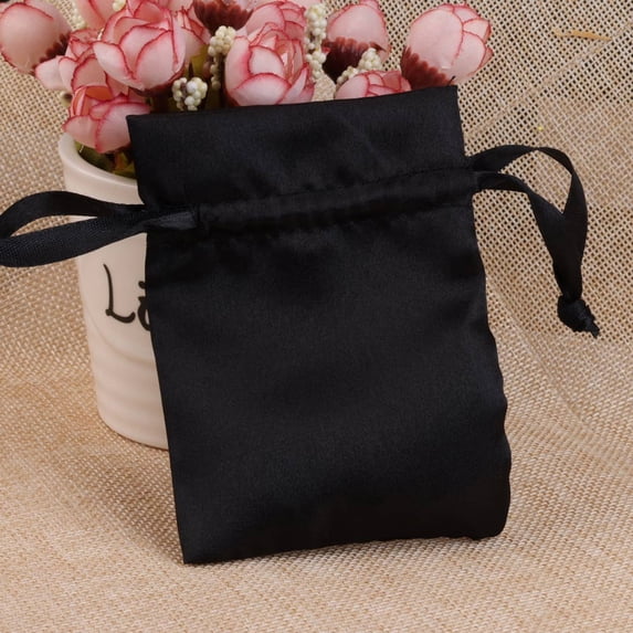 10pcs/Lot 8x10cm10x15cm Soft Silk Satin Gift Bag Smooth Cloth Ring Bracelet Necklace Jewelry Storage Packing Drawstring Pouches 14black 8x10cm