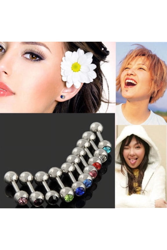 10pcs Lots Mixed Logo Ball Tongue Bars Rings Barbell Piercing Stainless Steel