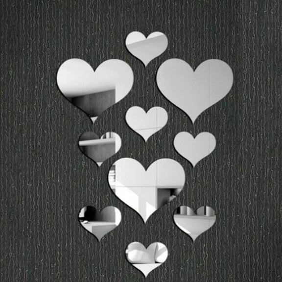 Jrocdr 10pcs Love Heart Acrylic 3D Mirror Wall Sticker Mural Decal Removable Stickers Kids Room Decal Flower Stickers for Wall Wall Paper Sticker And Stick Floral
