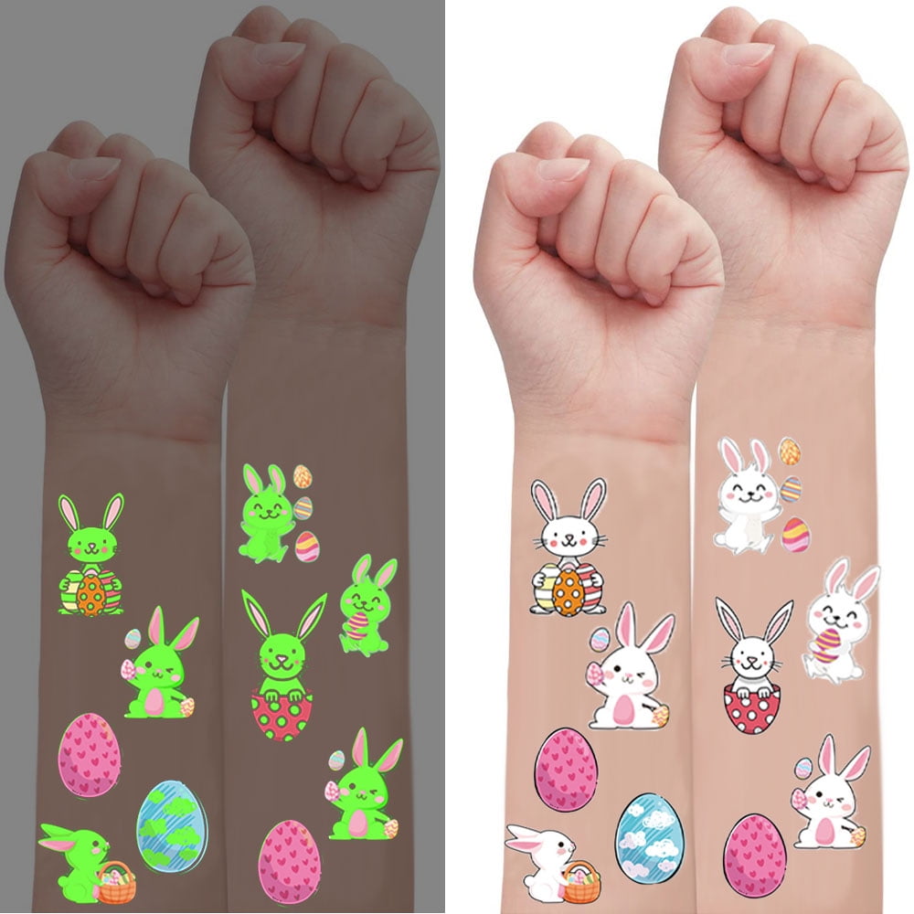10pcs Luminous Easter Temporary Tattoos for Kids, Glow Easter Party