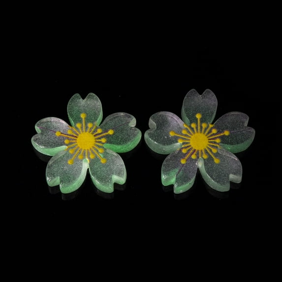 10pcs Luminous Resin Cabochons 5-Petal Flower/Sakura Medium Orchid 26x5mm