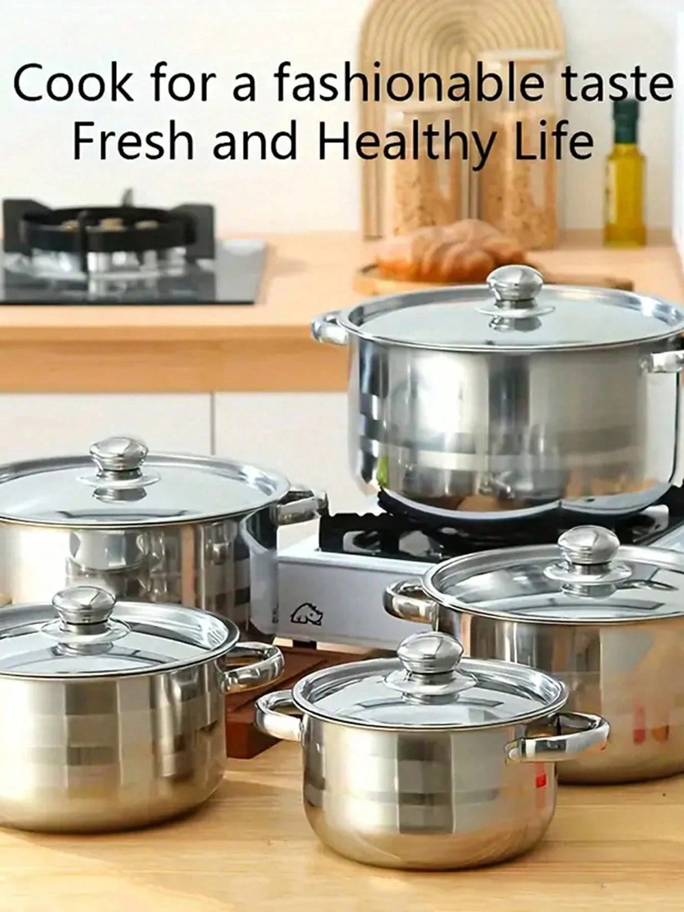 10pcs Luxury Stainless Steel Induction Cookware Set, Non-Stick Stainless Steel Pots With Lids In 5 Sizes (6.3" - 7" - 7.9" - 8.6" - 9.4"),