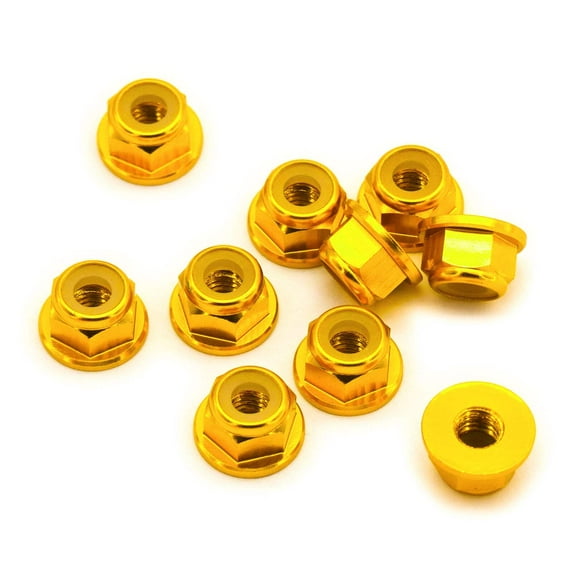 10pcs M3 Flange Locking Hex Nuts Nylon Insert Anodized Aluminum (Gold)
